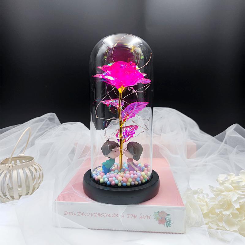 Send girlfriend birthday immortal rose glass cover luminous ornament source immortal flower gift box