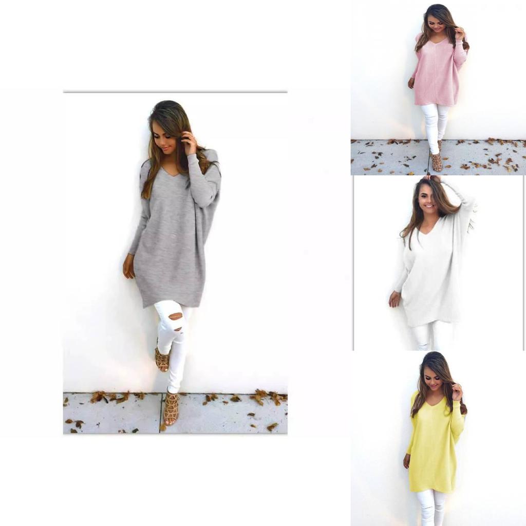Dolce Top da Donna a Manica Lunga con Scollo a V, Pullover, Vestibilità Aderente, Poliestere, Autunnale, Casual