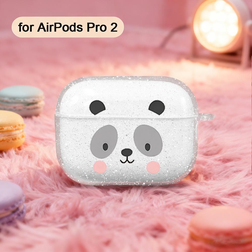 Cute Panda Pattern Suitable for Airpods 3 2 1 Pro 2 4 Pro3 Sparkling Pink Transparent Earphone Protective Cover Anti Drop