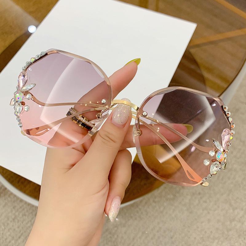 2025 Fashion Rimless Sunglasses with Rhinestone Diamond Inlay