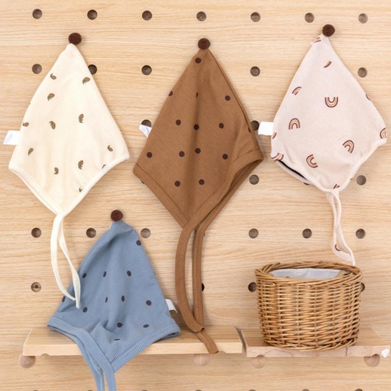 Earflap Hat with Strap Baby Hat Spring Autumn Bonnet Hat Ear Protection Caps Soft Breathable Hat for Infant 2-10 Months