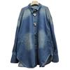European Station Retro Washed Denim Shirt with 3D Buttons, Batwing Long Sleeves, and Lapel - Autumn/Winter Loose Street Style.
