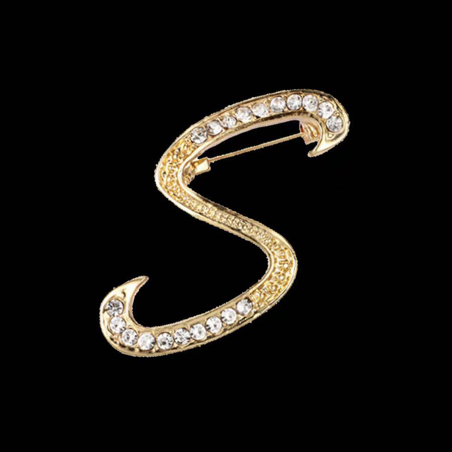 Minimalist Rhinestone Alphabet Brooch: Elegant Geometric Pin for Sweaters or Coats