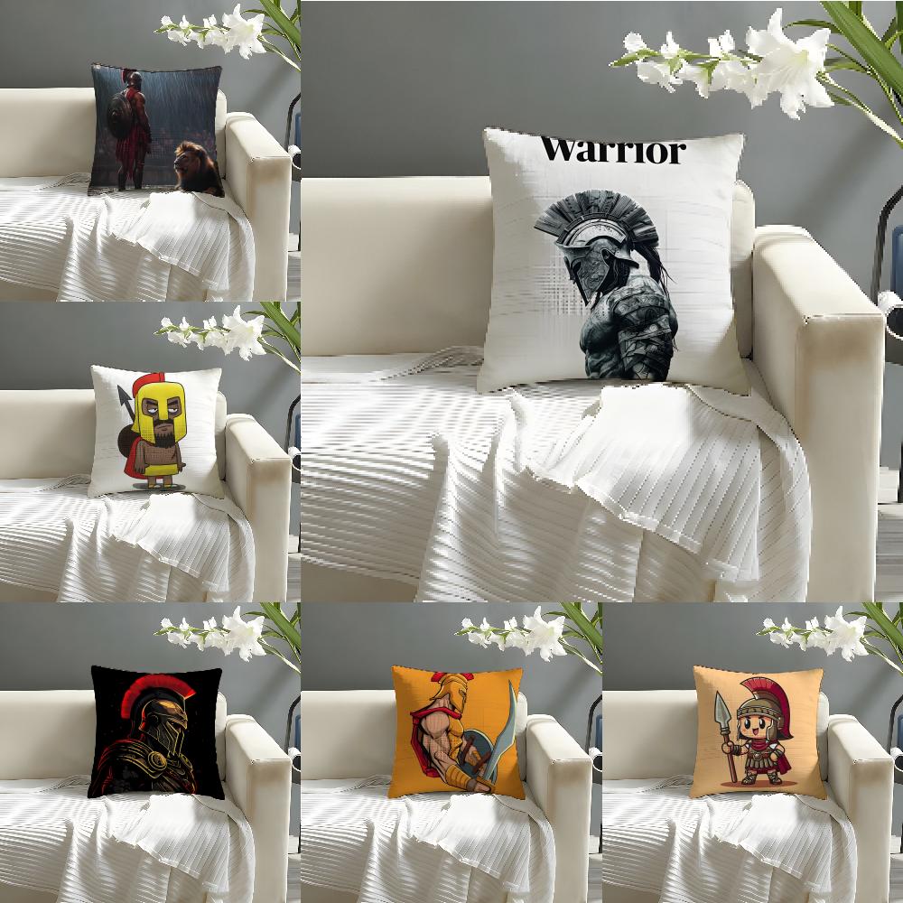 Cute Cartoon Warriors Brave Spartans 2 Pillow Case Linen Pillow Case Sofa Home Decor Cushion Cover Cushion Cove