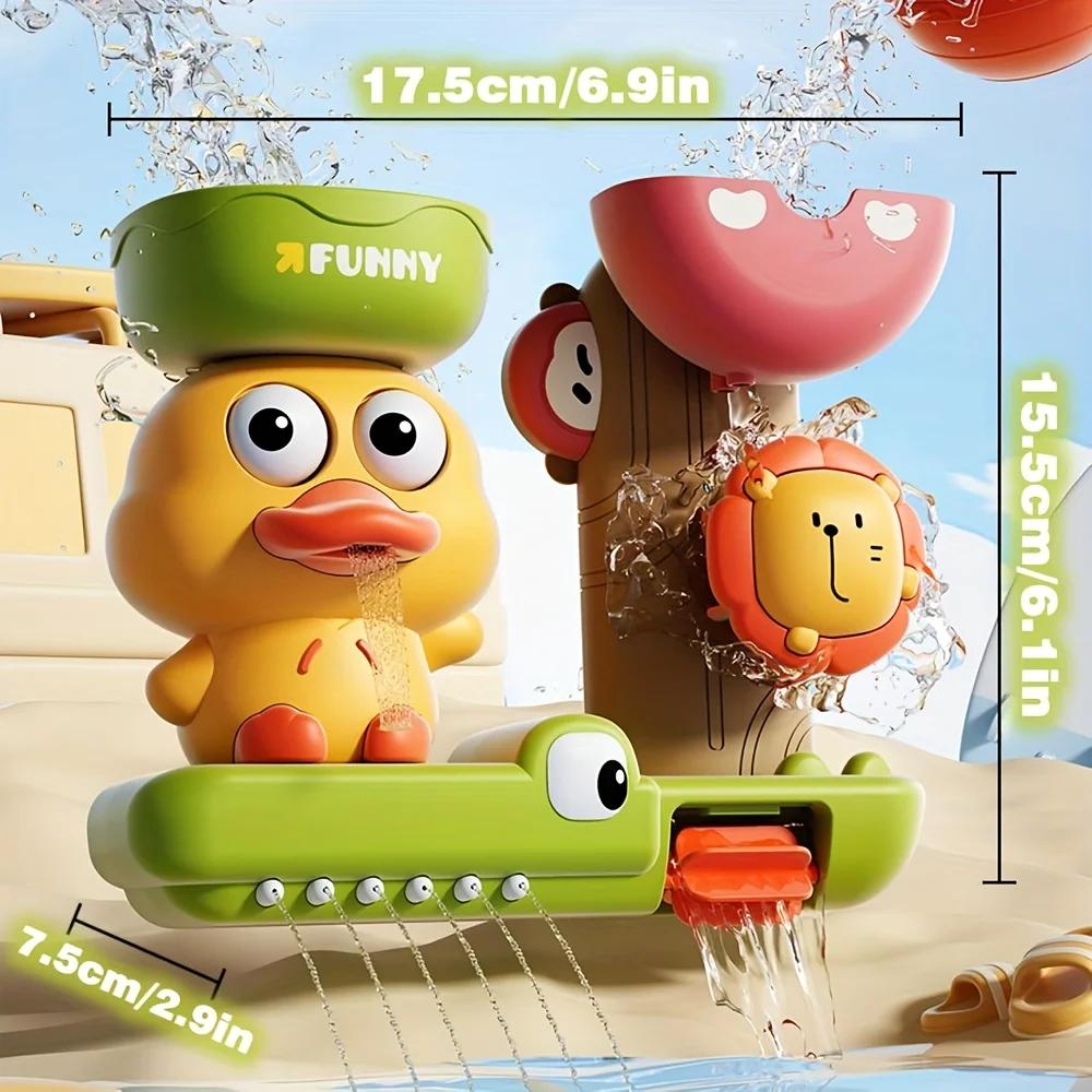 Duckling water play windmill toy with three strong suction cups, a good companion for babies to play in the bathroom