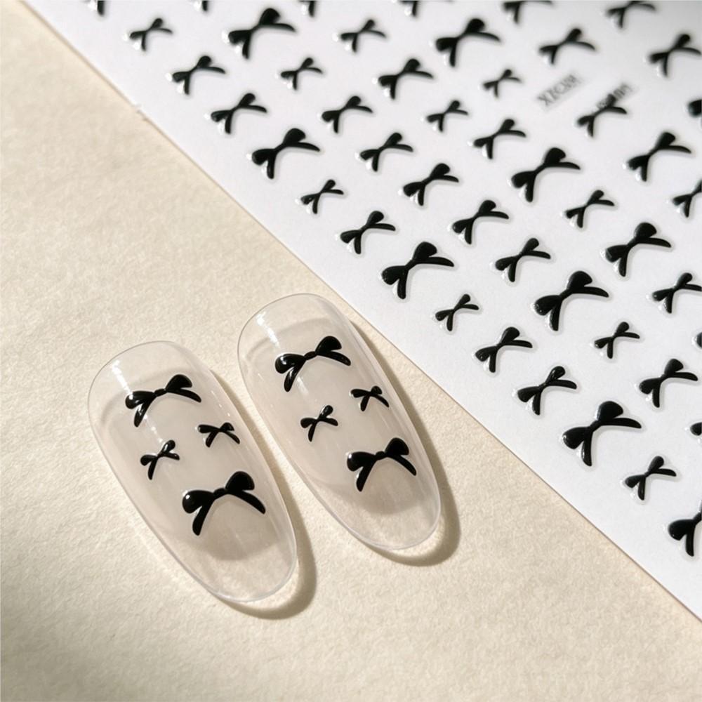 3PCS Cute Mini Bowknot Nail Stickers 3D Black Gold SilverSweet Ribbon Nail Decals Self‑Adhesive Bow Nail Slider Supplies 8*10cm