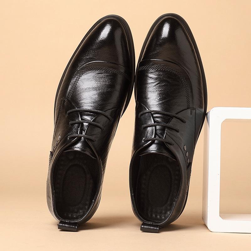 Business Dress Leather Shoes Men's Casual Trend Four Seasons Men's British and Korean Version Pointed Lace-up Leather Shoes