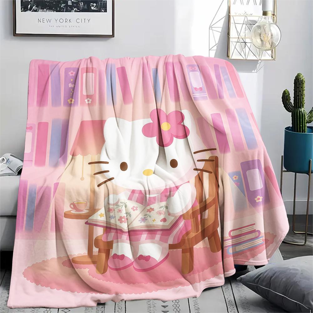 1PC Hello Kitty Cute Print Flannel Blanket, High quality All Seasons, Home Decor, Warmth and Comfort, Perfect for Christmas Gifts