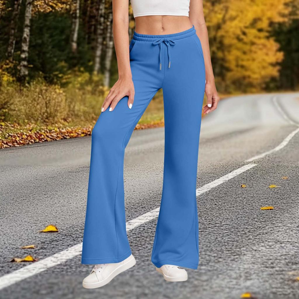 Damenmode Einfarbig Elastischer Bund Tasche Kordelzug Schlaghose