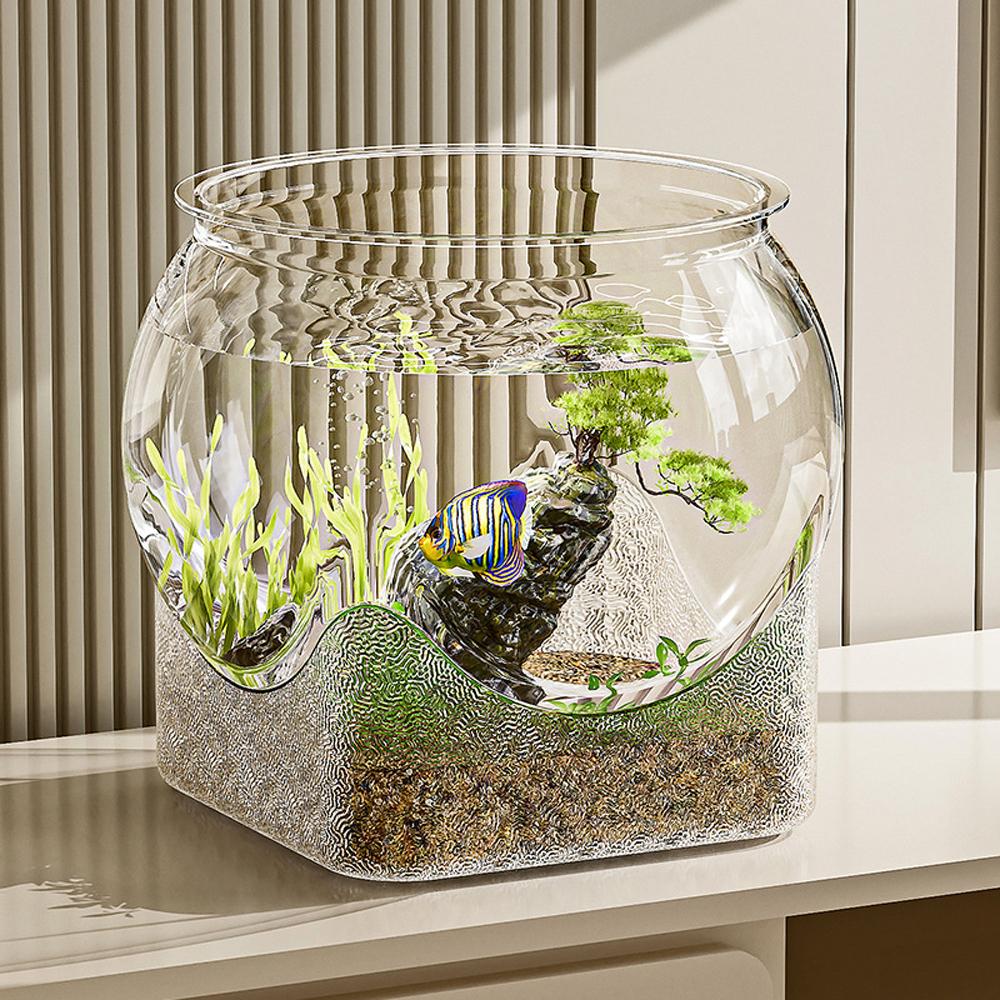 Stabiler Klarer Runder Fischtank Bruchfester Schreibtisch-Aquarium für Haustier-Schildkröten Kleine Fische Innen Außen Dekoratives Fisch-Aquarium