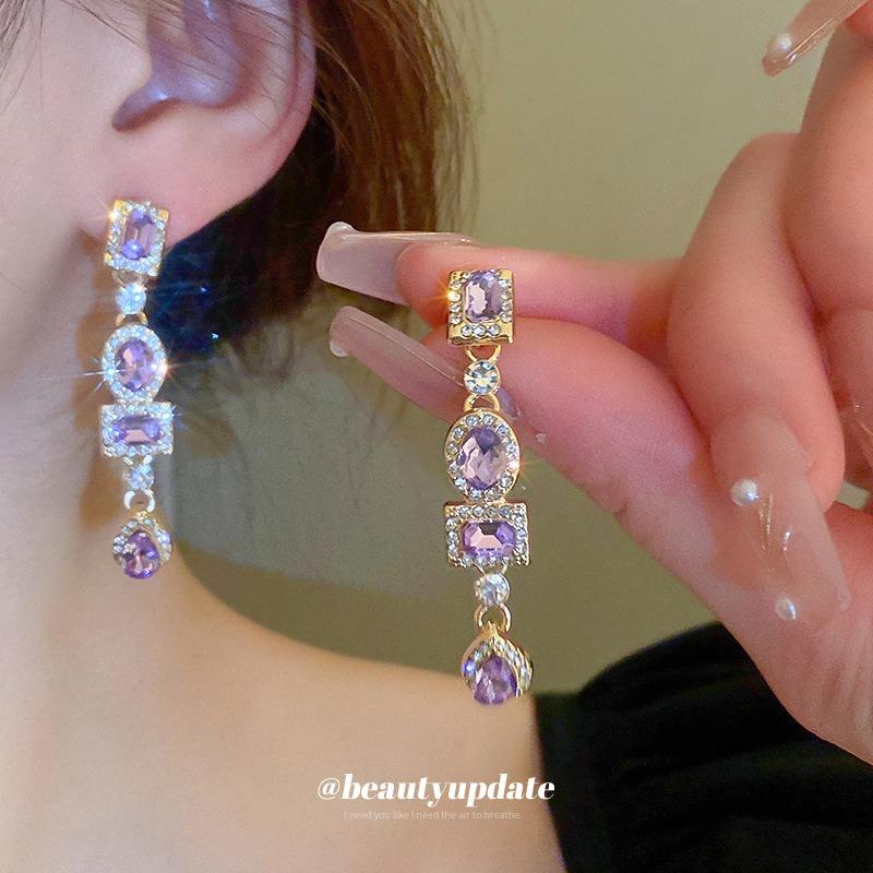 Silver Needle Diamond Square Oval Water Drop Earrings Fashion Temperament Geometric Stud Earrings Earrings Light Luxury Premium Earrings Women
