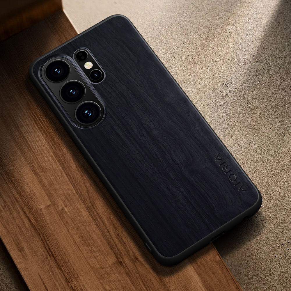 For Samsung Galaxy S26 S25 S24 S23 S22 S21 Ultra Plus Fe Edge Case Coque Stylish Premium Wood Pattern PU Leather Phone Case