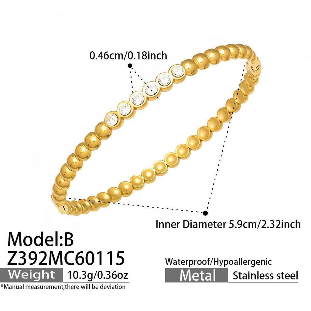 European & American Fashion Seashell Pearl Zircon Gold Bead Bracelet - Stainless Steel Light Luxury Women's Hand Jewelry