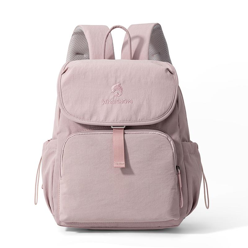 Solid Color Flap Backpack with Front Zipper Pocket Top Handle Adjustable Straps Casual School Daypack