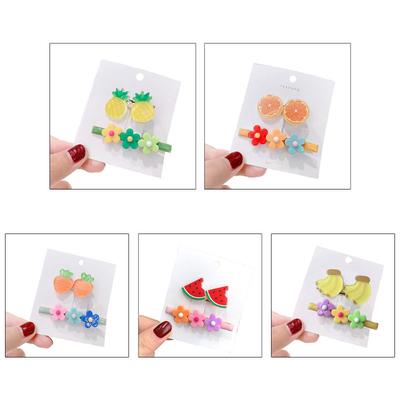 2Pcs Cartoon Fruit Flower Hair Clips Oil Drip Shiny Candy Color Duckbill Hairpin