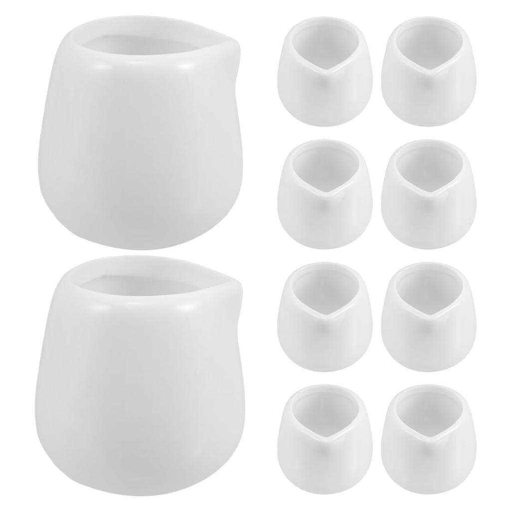 NUOLUX Milk Pitcher, Coffee Creamer, Milk Jug, Mini Ceramic, 10-Piece Set, Sauce Pot, Cup, Ceramic, White, Small Milk Pot