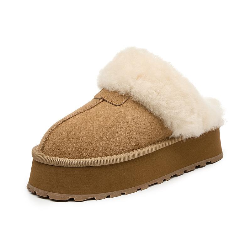 Fur integrated bag head thick sole star drag 0000 winter warm cotton shoes fluffy shoes snow boots half slippers women's outer wear