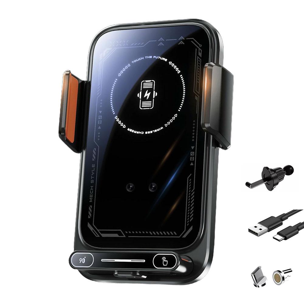 Smart Sensing Car Phone Holder 15W Qi Wireless Charging Motorized Air Vent Car Mount Charging Stand Rotatable Cable Port