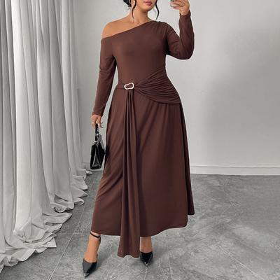 Off-the-shoulder Dress, High-waisted, Slimming, Long-sleeved, Long Dress