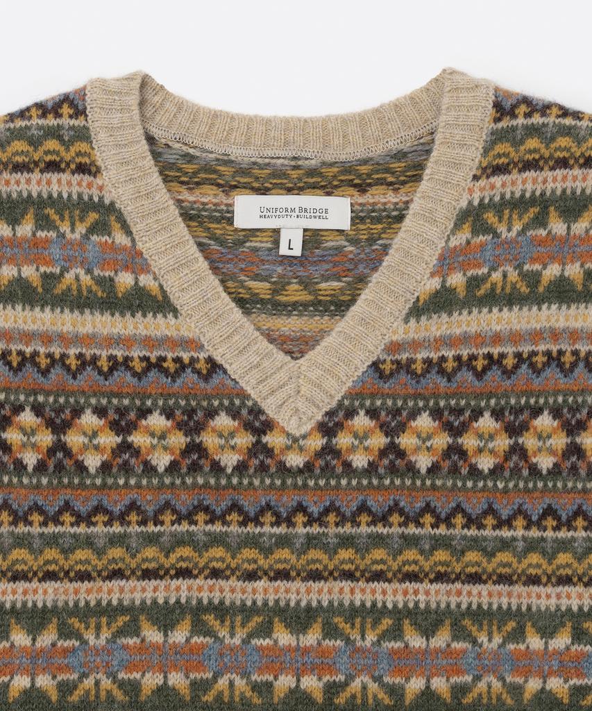 UNIFORM BRIDGE Fair Isle Knit Vest Beige