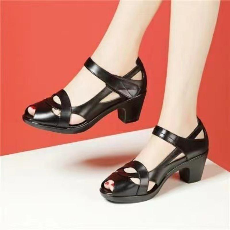 Mode Retro Damen Schuhe mit weicher Sohle Sommer Neue Fischmaul Römersandalen Mode Lässig Hohe Absätze Einfache Rutschfeste Damen Sandalen