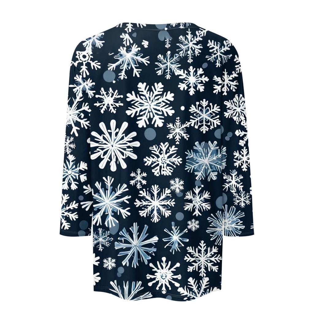 Women's Fashion Casual Seven Sleeve Christmas Printed Round Neck Top