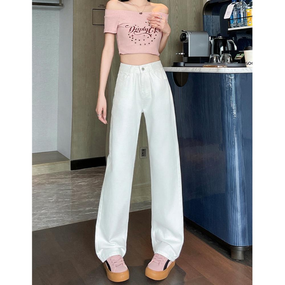 

Корейская версия повседневных свободных широких джинсов женские весенне-осенние новые с высокой талией и стройнящие прямые драпирующиеся брюки 2XL белый