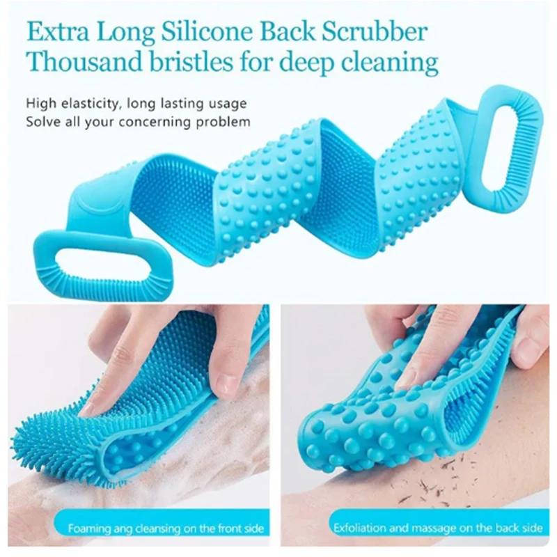 Shower Back Scrubber Silicone Exfoliating Body with Handle Bath Belt Body Scrub Body Massage Brush Cleaning Strap Bathing Tools