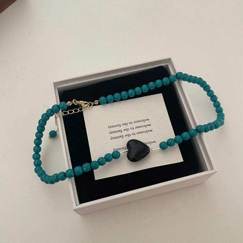 Cool Beaded Heart Choker Necklack Beaded Pendant Necklace Striking Beaded Collar Necklace Perfect Gift for Woman Girls