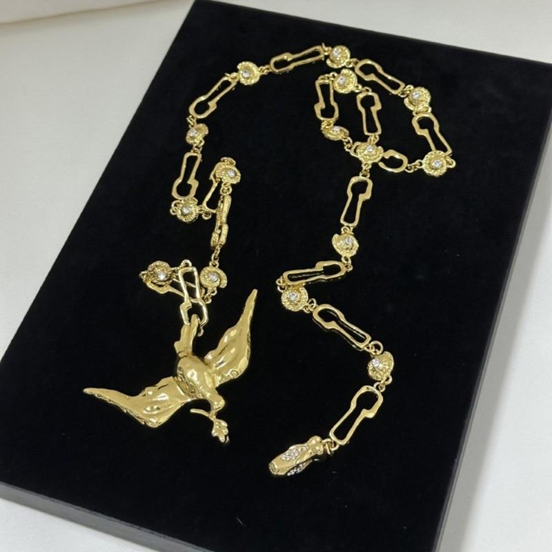 Elegant Gold Plated Peace Bird Charm Sweater Chain 80cm Length Retro Long Necklace Jewelry For Layering Outfits