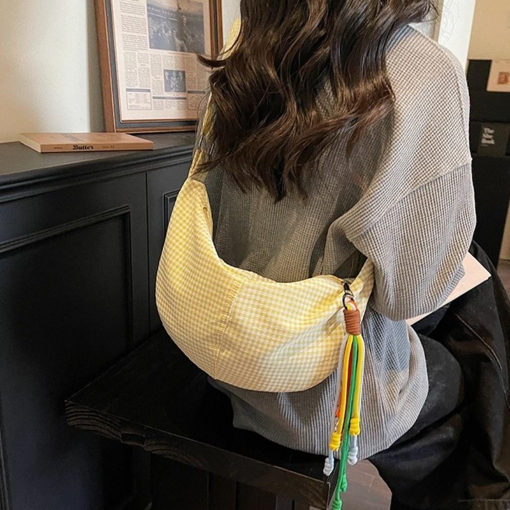 Colth Dumpling Bag Large Capacity Crossbody Bag Storage Bag Plaid Shoulder Bag School