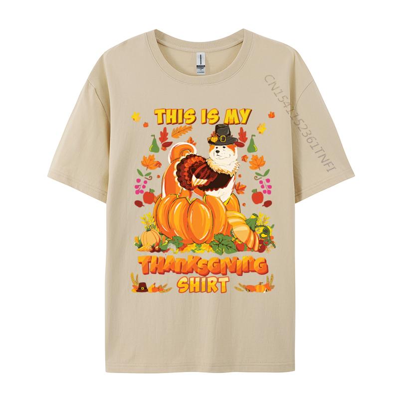 Mens Tshirts This Is My Thanksgiving Akita Dog Bless T Shirt Cool Tees For Men Loose Tops Tees Cotton