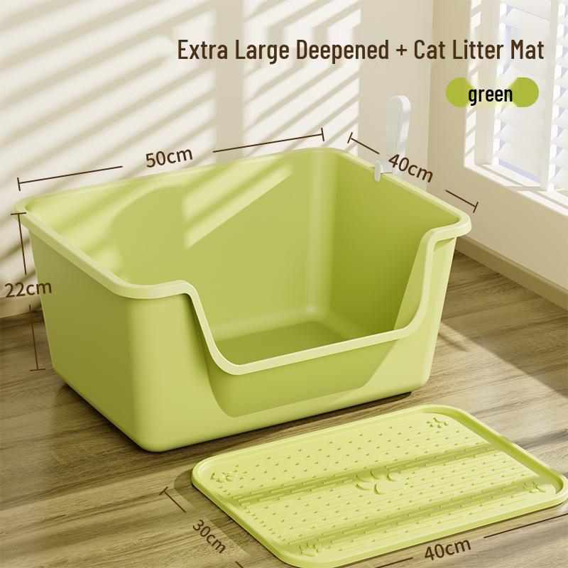 Anti-Splash Open-Top Cat Litter Box with Deodorant for Large Cats