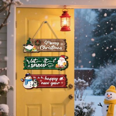 Winter Seasonal Home Ornament Christmas Welcome Sign for Front Door, Rustic Wooden Hanging Ornament, Festival Holiday Wall Decor with Lanyard