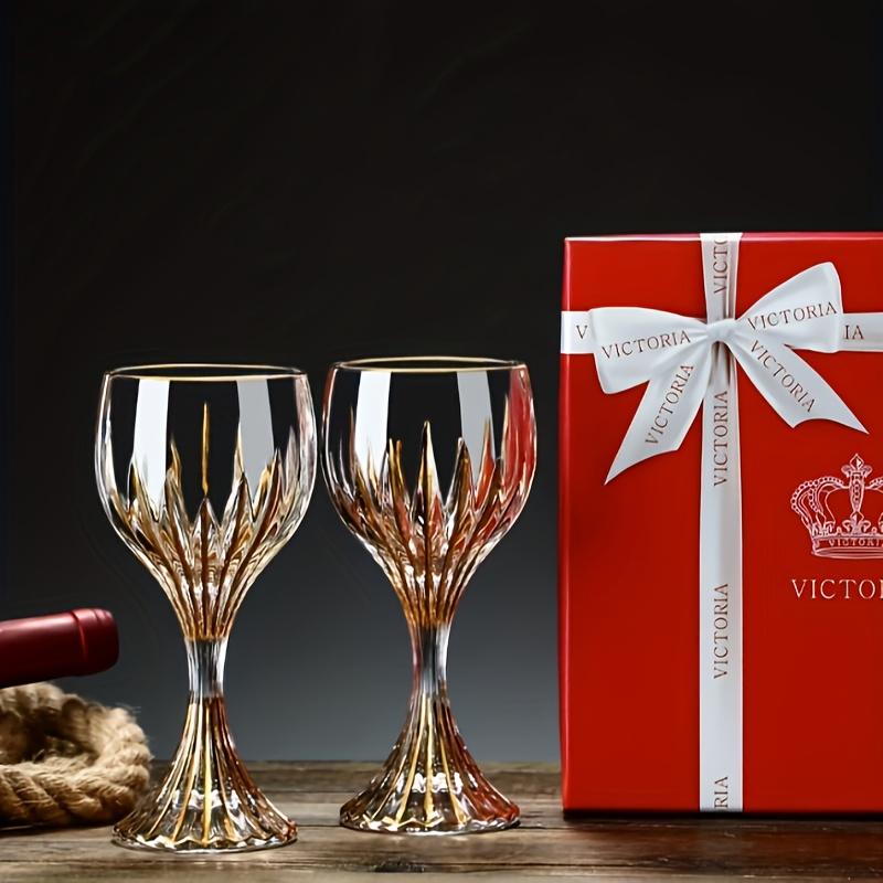 2pcs Elegant Crystal Wine Glasses with Golden Pattern - Premium Vintage Goblets for Champagne Whisky & Cocktails - Ideal for Home & Hospitality