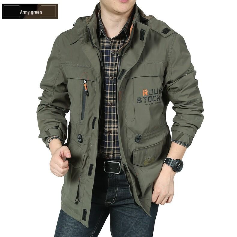 Men's Fleece-Lined Mid-Length Windbreaker with Multi-Pockets (2025 Edition)