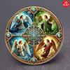 Vier Aartsengelen Pentagram Ronde Metalen Blikbord D Plat Religieus Engel Muurkunst Vintage Metalen Plaquette Huis Kamer Kerk Decor
