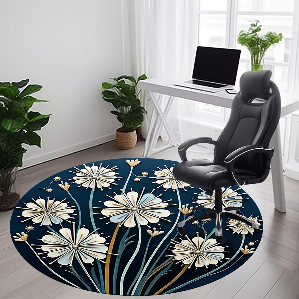 1PC Floral Design Office Round Area Rug, Mat Suitable For Office, Under Office Chairs Bedroom Living Room Home Decor, Room Deco