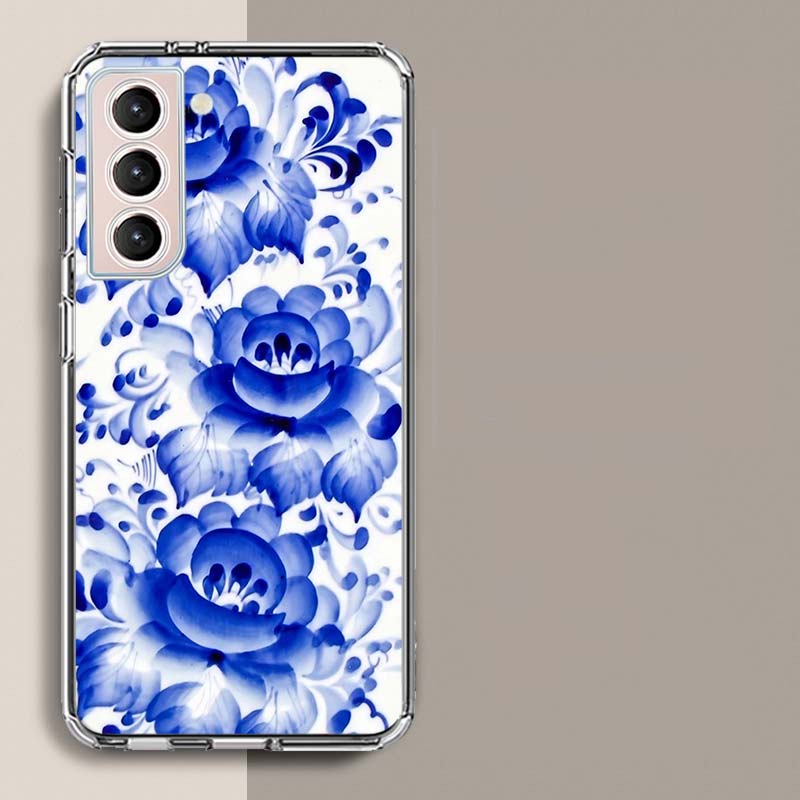 Blue white Porcelain Pattern Phone Case For Samsung Galaxy S25 Edge S24 S23 FE S21 S20 S10 Plus S22 S26 Ultra Cover Clear Cases
