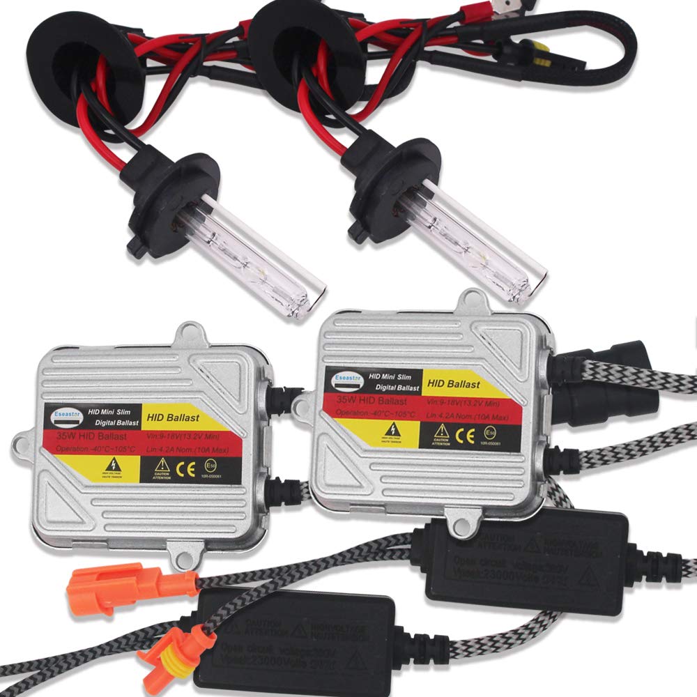 Eseastar H7 HID Kit Car Headlight 35W Bulb Explosive 6000K White Genuine Replacement Thin Ballast Instant Activation Waterproof
