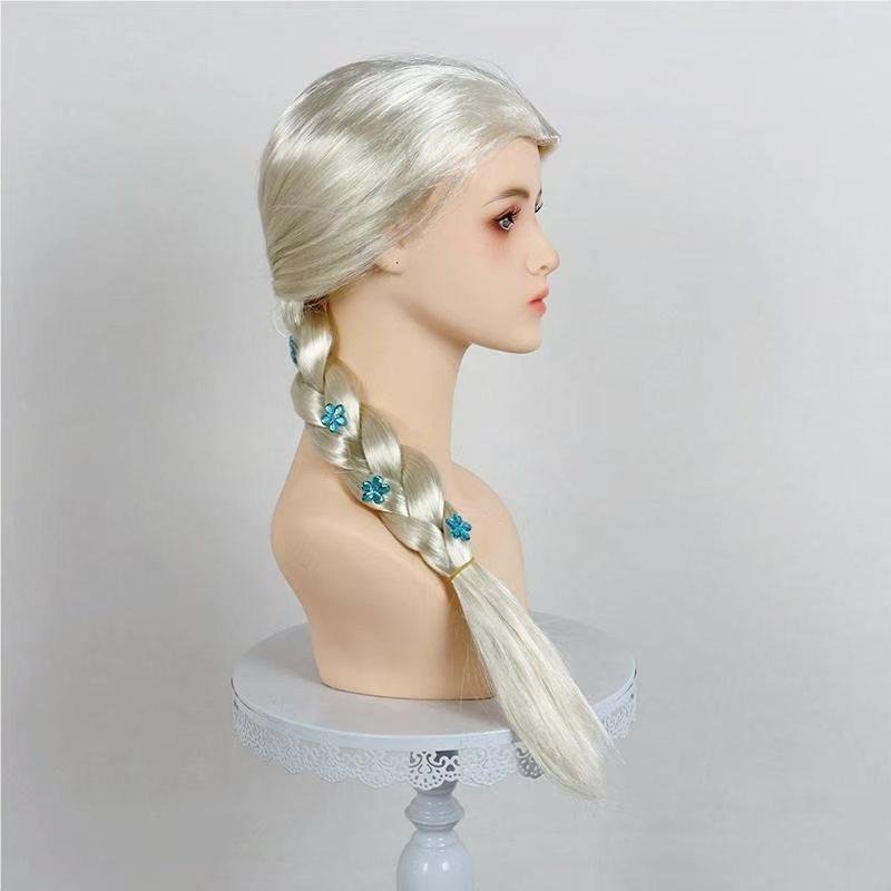 Elsa Wig for Kids Halloween Cosplay Frozen Princess Costume Accessories Golden Braid with Hairpiece