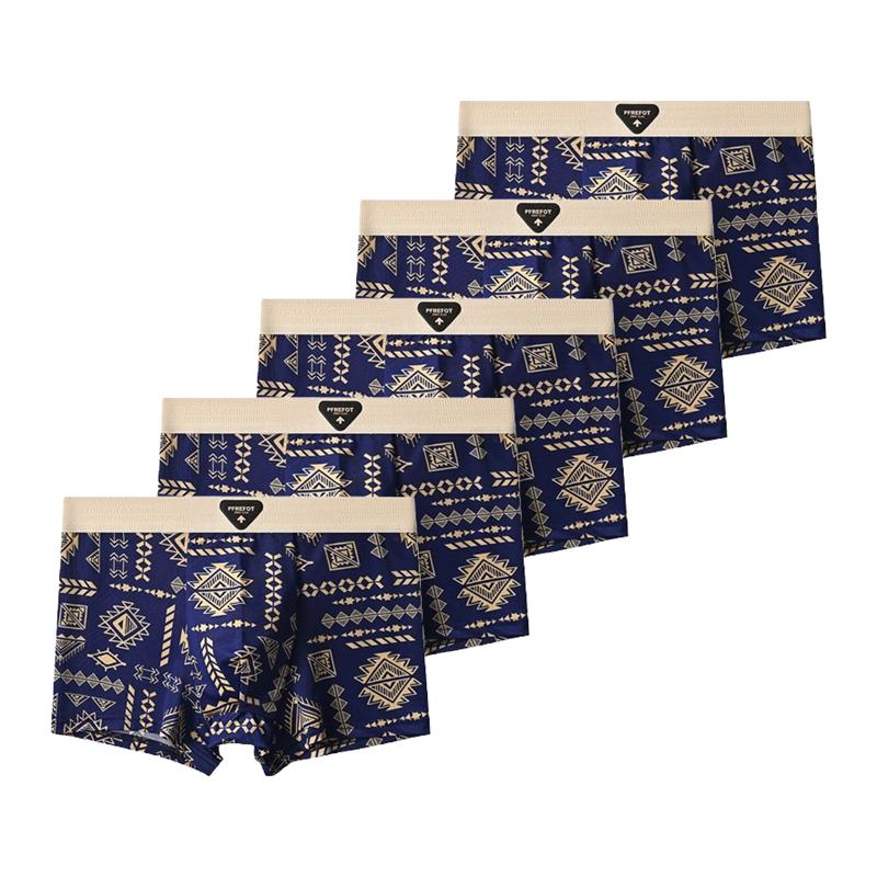 5 Pieces Men's Ice Silk Underwear Comfortable Boxer Briefs Teenager Retro Underpants Breathable Printing Boxers