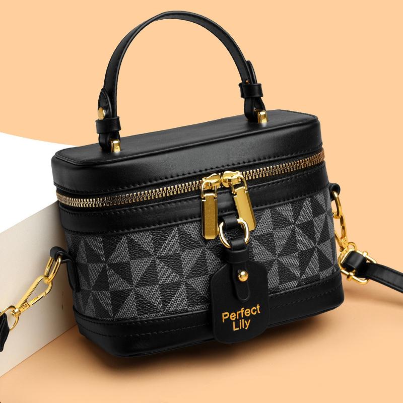 Vintage Geometric Jacquard Box Crossbody Bag, Mini Top Handle Cosmetic Purse with Detachable Strap ,women Fashion Shoulder Bags