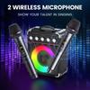Karaoke-Maschine mit 2 Mikrofonen: HWWR Tragbare Karaoke-Maschine für Erwachsene Kinder, Party-Bluetooth-Lautsprecher mit Bass-/Höhenregelung