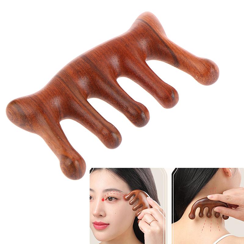 Holztherapie Massagekamm Kopf Gesicht Kopfhaut Gua Sha Massagegerät Natürliches Gesichts-Sandelholz Breitzahn Gua Sha Schaben Körpermassage