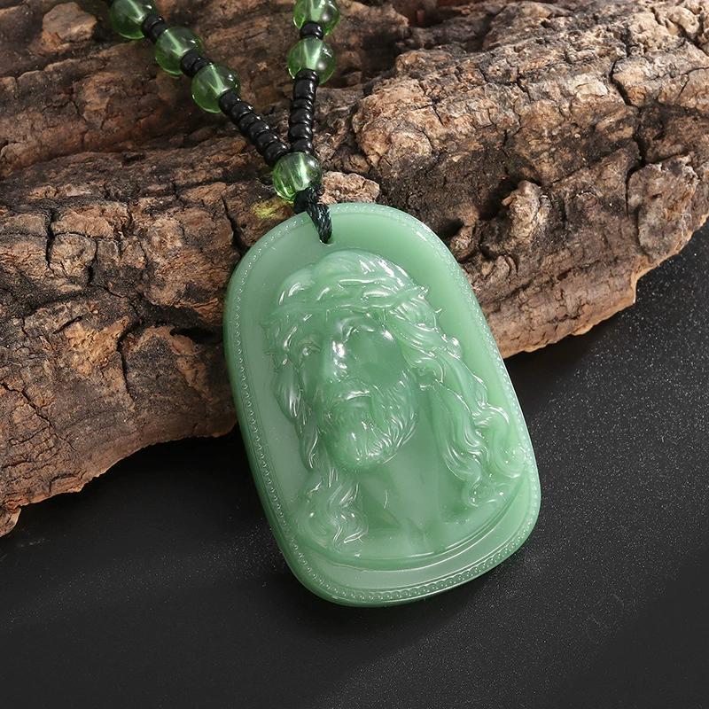 Buddhist Imitation Jade Pendant Necklace for Men Women Religious Buddha Accessories Gift