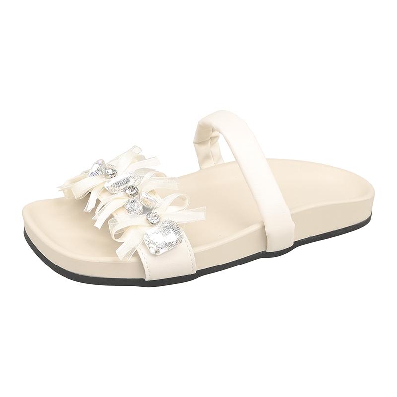 Fashion Luxury Crystal Women Slippers Summer Flats Sandals Woman Shoes Fashion New Walking Soft Slides 2025 Trend Elegant Bow Flip Flops