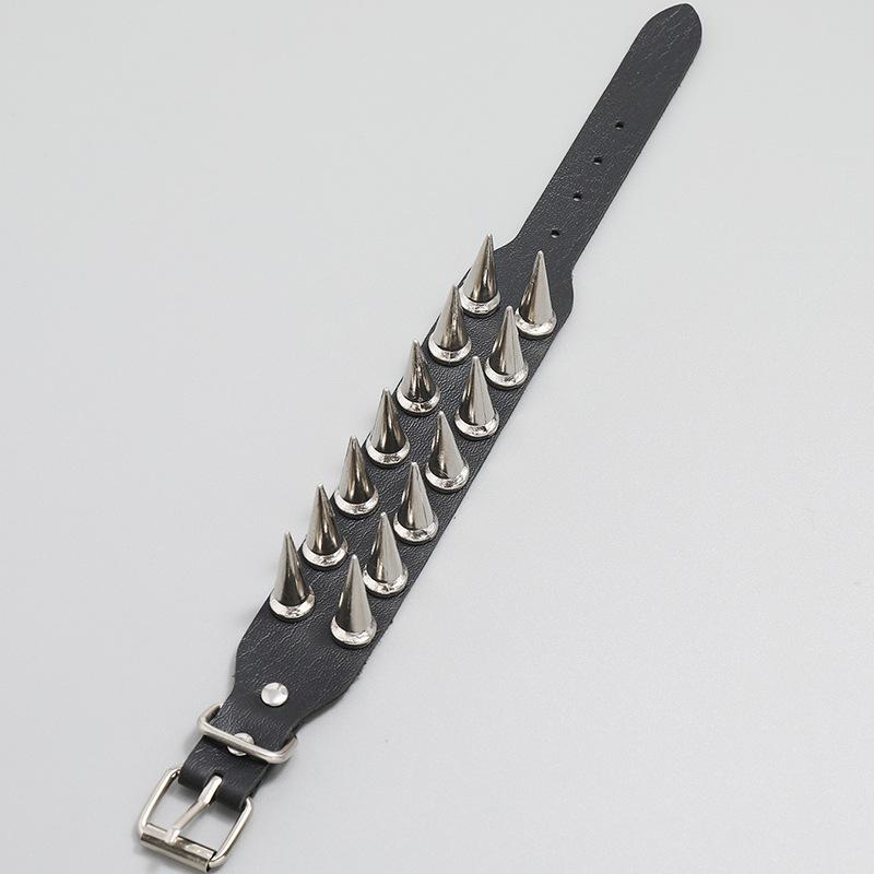 DIEZI Personality Rock Men's 2-row Spiked Bracelet Bangle For Women Vintage Punk Cosplay Black PU Leather Wrap Bracelet Jewelry