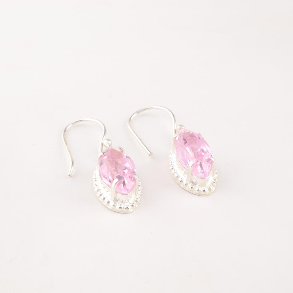 Natural Morganite Gemstone 925 Sterling Silver Jewelry Handmade Earrings 1.4" EE-169-2