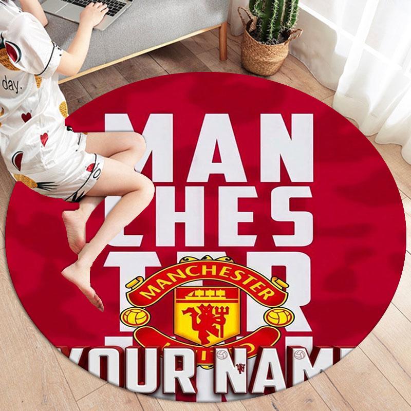 Manchester United F Custom Name Round Area Rug,Carpet Rug for Living Room Bedroom Sofa Playroom Decor,Non-slip Floor Mat